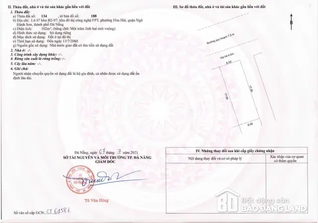 Sổ đỏ bán đất FPT City phân khu V6 lô B2-97.07 giá 6,5 tỷ