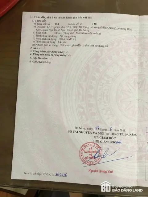 Sổ đỏ bán lô đất Bá Tùng đường Lê Thì Hiến 100 m² hướng Đông giá 3,5 tỷ