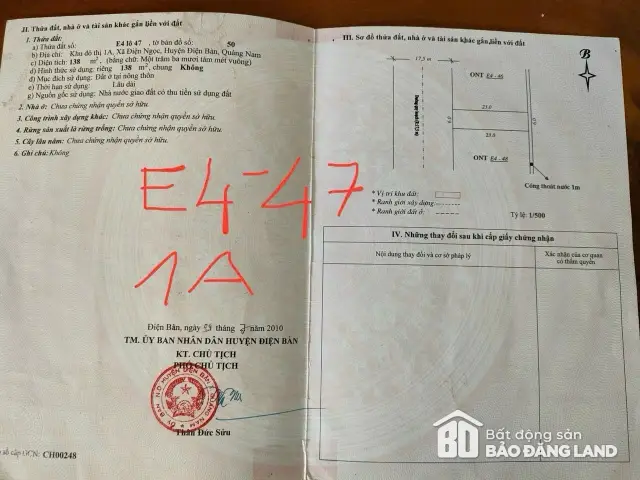 Sổ đỏ bán đất KĐT 1A – lô E4-47 138 m², hướng Tây, giá 3,8 tỷ