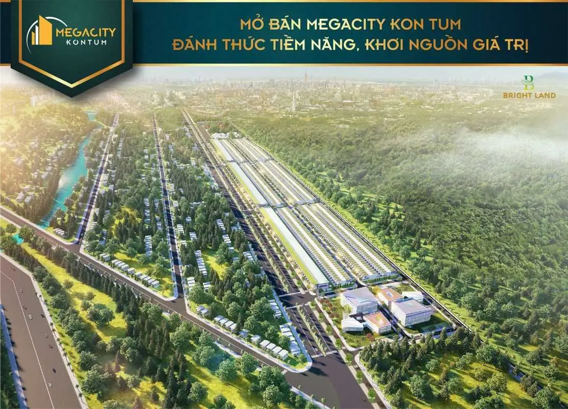Phối cảnh flycam tổng thể dự án Mega City Kon Tum nhìn từ trên cao