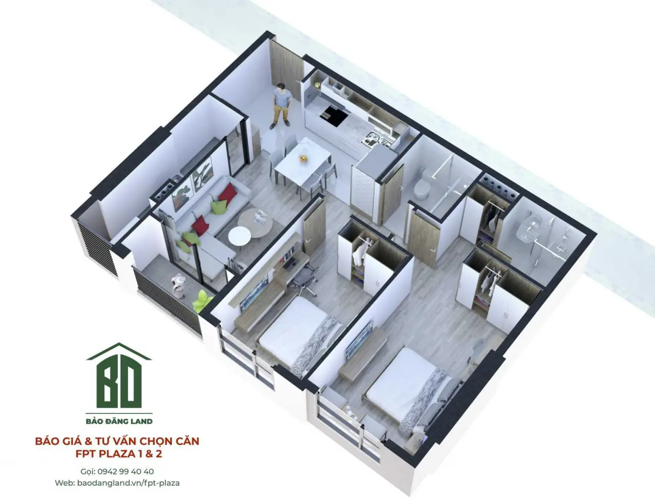 Mặt bằng căn hộ 2 phòng ngủ FPT Plaza 2