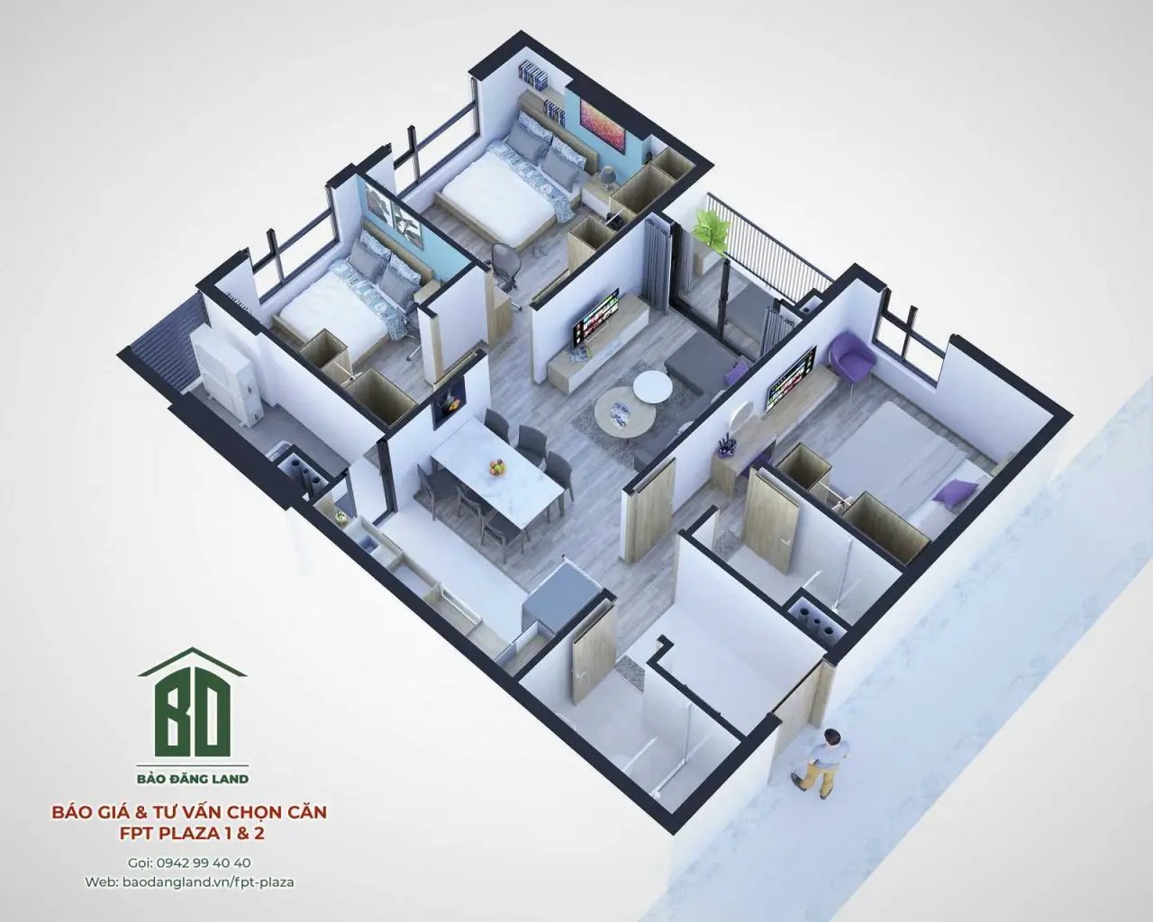 Mặt bằng căn hộ 3 phòng ngủ FPT Plaza 2