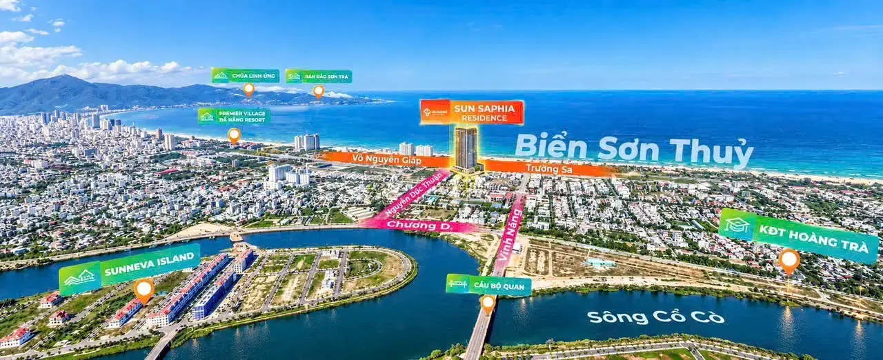 Vị trí Sun Saphia Residence trên đường Võ Nguyên Giáp, Trường Sa, đối diện bãi tắm Sơn Thủy