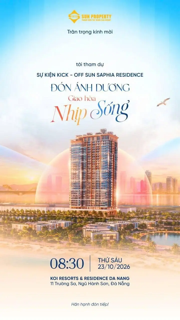 Thư mời sự kiện Kick-off Sun Saphia Residence ngày 23/10/2026 tại KOI Resorts & Residence Da Nang