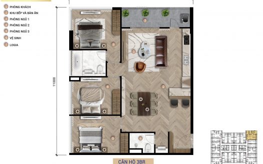Mặt bằng căn hộ 3BR S-Light Tower 95.1m2 cao cấp nhất