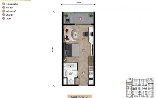 Mặt bằng căn hộ Studio S-Light Tower 33.3m2